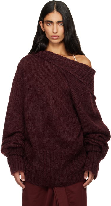 Пуловер Dries Van Noten Dries Van Noten Oversized Mohair Off-Shoulder Sweater Бургунди | 252-011250-2733, 0