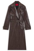 Long-length relaxed-fit trench coat in faux leather