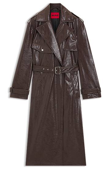 Тренчкот BOSS Long-length relaxed-fit trench coat in faux leather Кафяво | 50542286, 0
