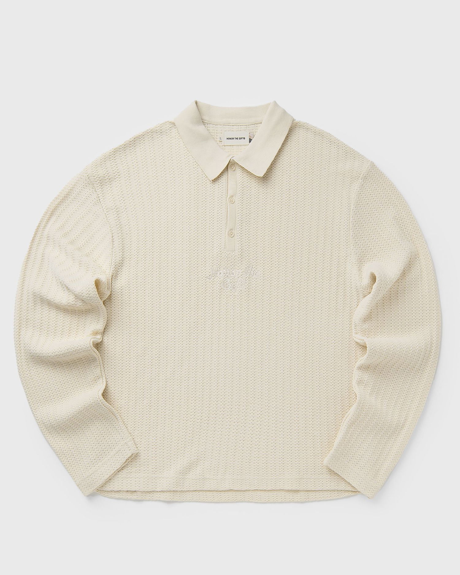 Поло тениска Honor The Gift Textured Long Sleeve Knit Polo Бежово | HTG250340-BONE, 0