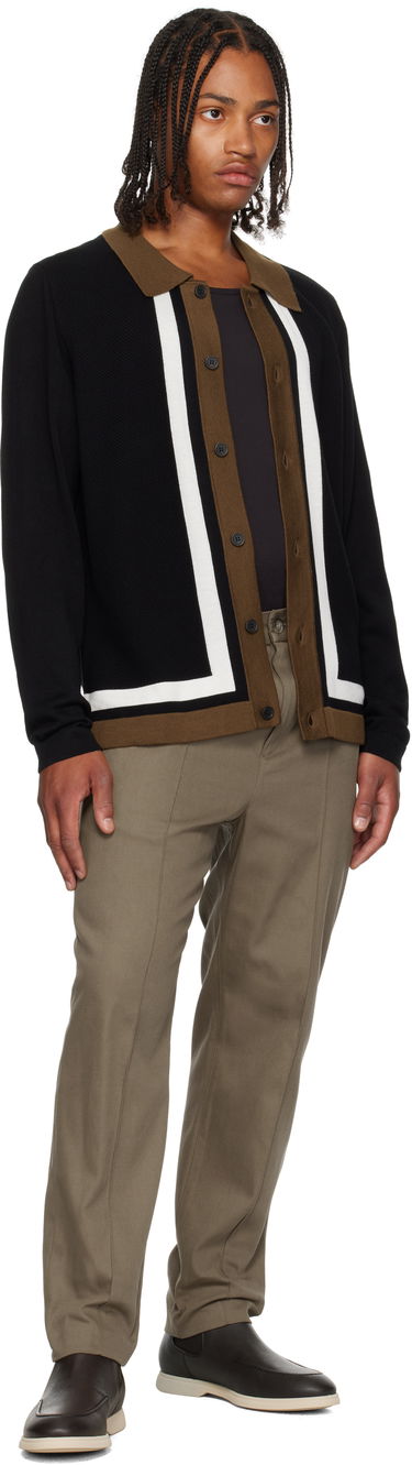 Пуловер BOSS Striped Button-Up Sweater Черно | 50543770, 4