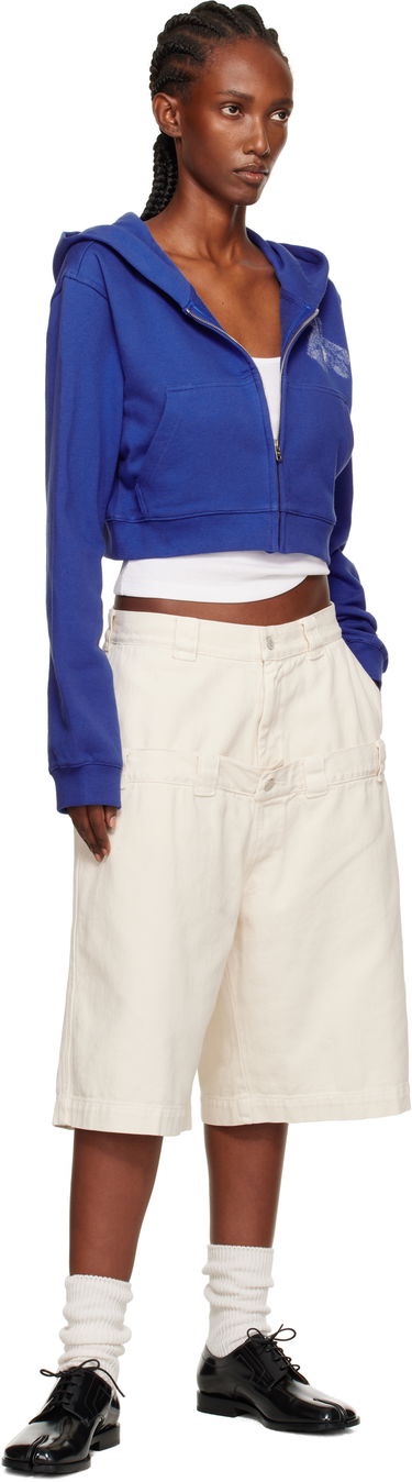 Суитчър We11done Teddy Bear Graphic Slim-Fit Cropped Zip-Up Hoodie Синьо | WD-TJ2-25-870-W-BL, 3