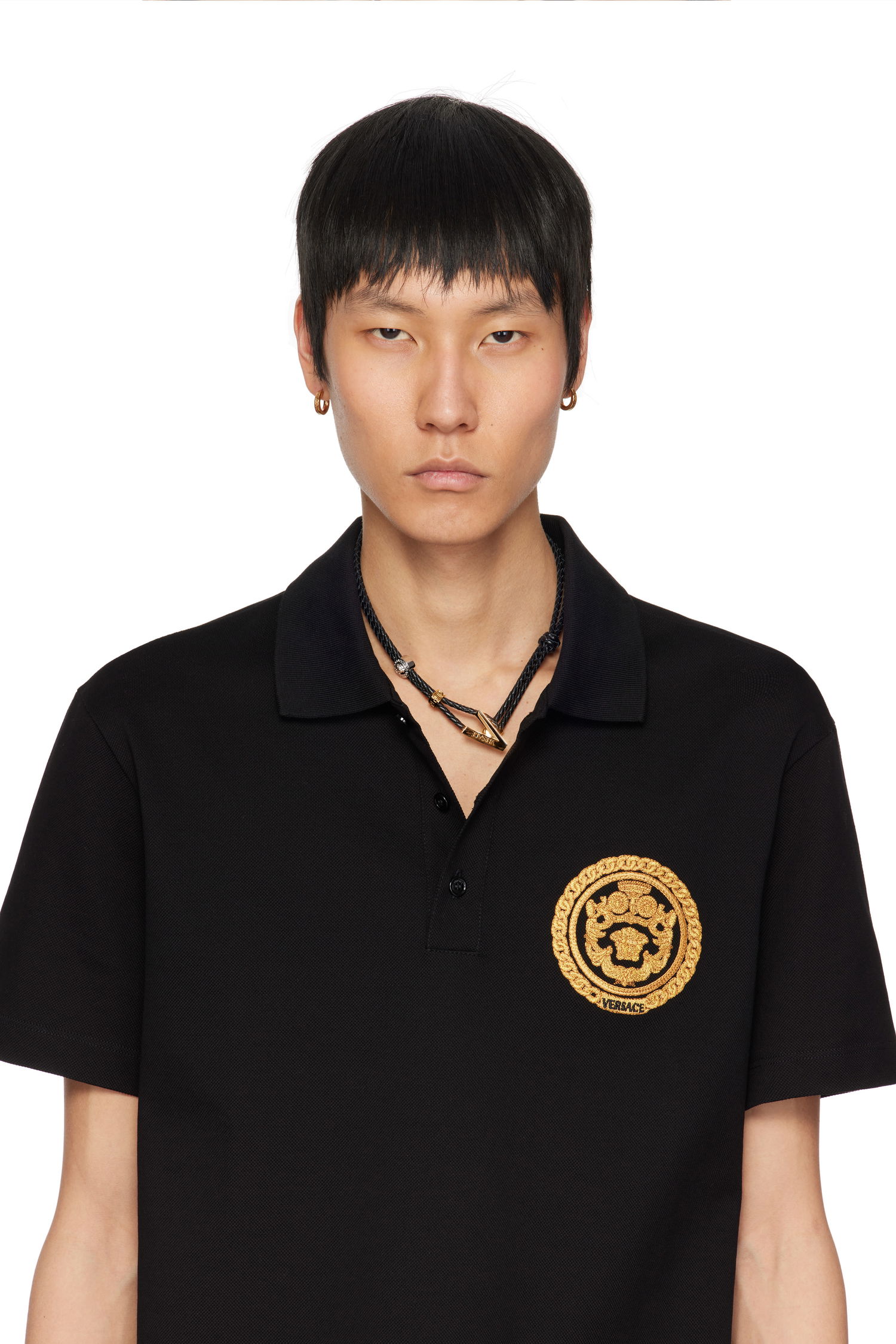 Колие Versace Versace V2025 Braided Leather Necklace Черно | 1018978_1A00637, 1
