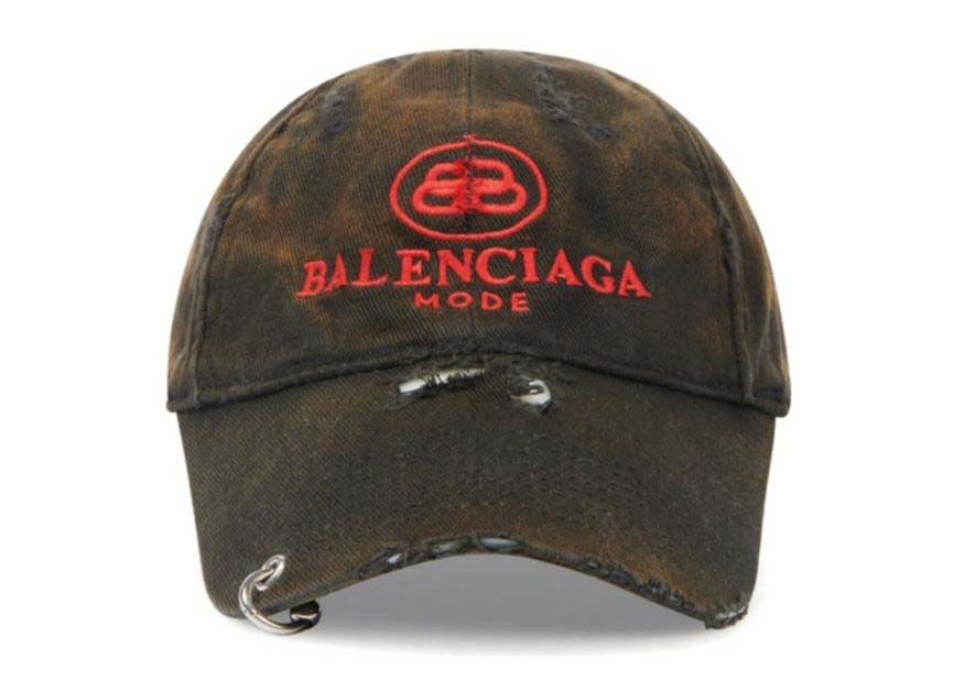 Шапка с козирка Balenciaga BB Mode Destroyed Piercing Baseball Cap Кафяво | 661885410B21074, 0