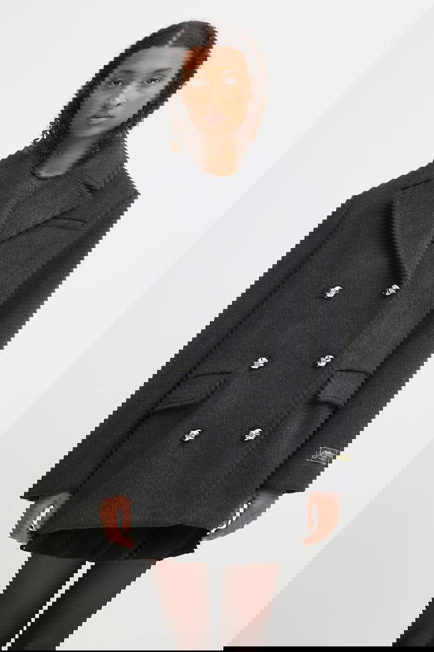 Палта GANNI GANNI Double Faced Wool Doublebreasted Blazer Сиво | W0567, 0