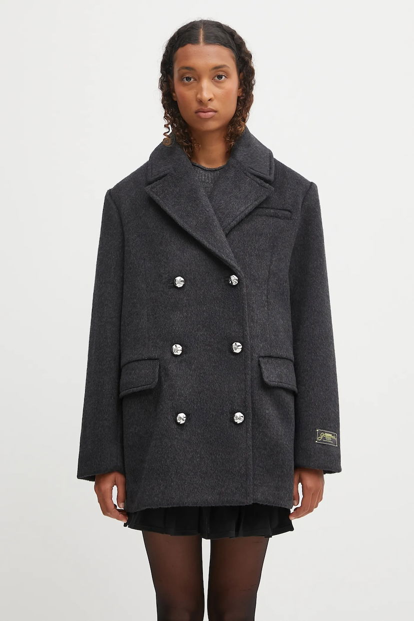 Палта GANNI GANNI Double Faced Wool Doublebreasted Blazer Сиво | W0567
