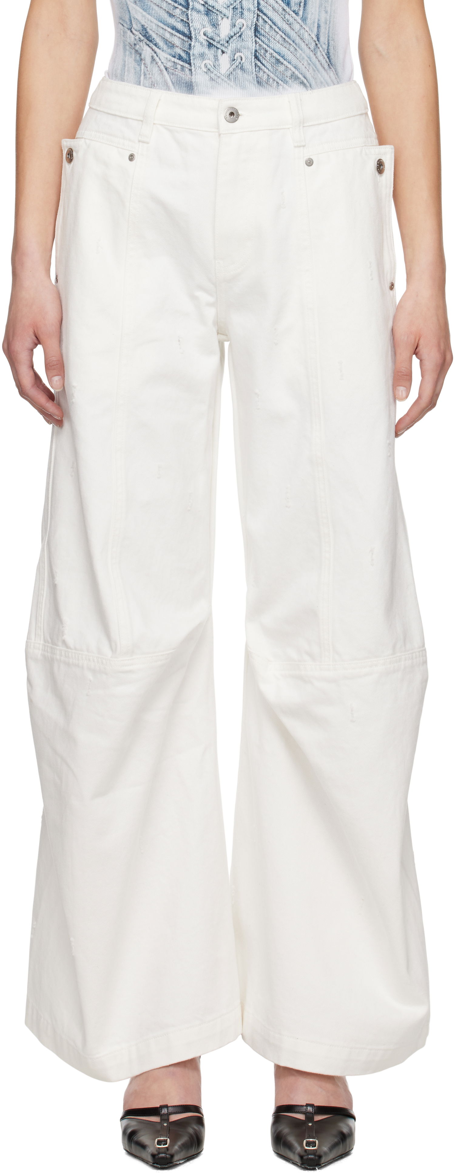 Карго панталони Feng Chen Wang Feng Chen Wang Cargo Jeans Бяло | FWS19TR03, 0