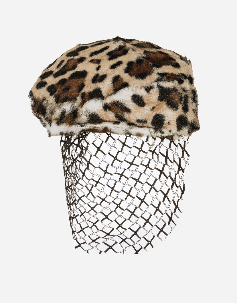 Шапка Dolce & Gabbana Leopard Goatskin Flat Cap With Veil Металик | FH664FGDCRXS9000