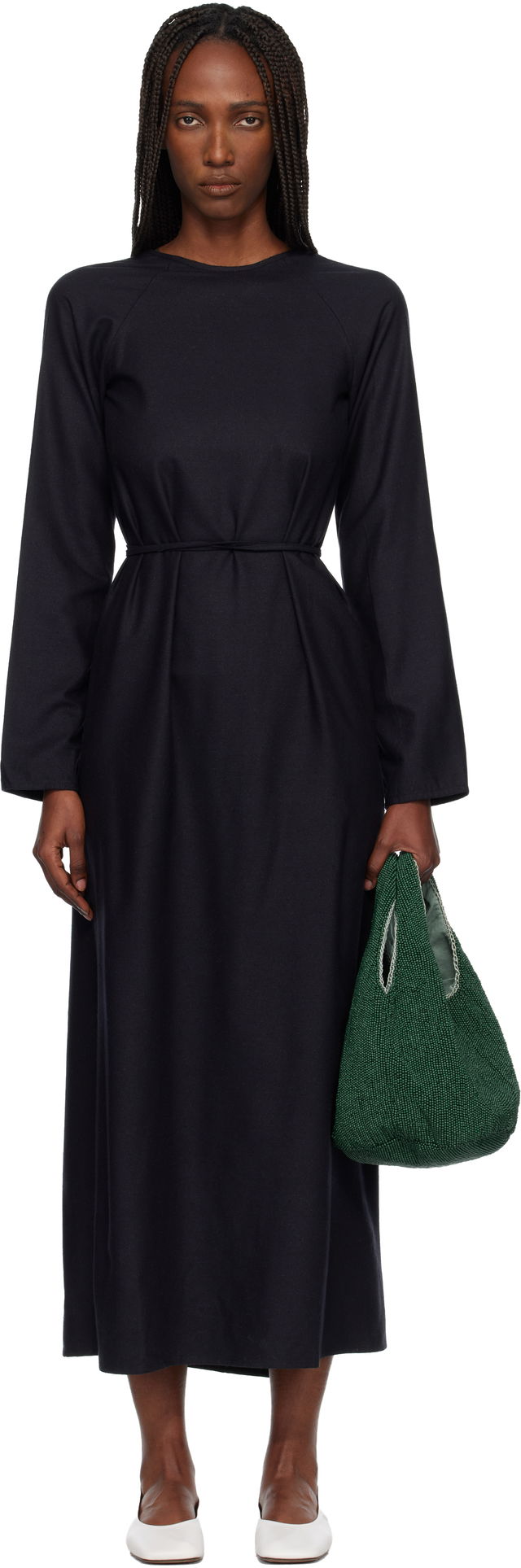 Long-Sleeve Apron Maxi Dress