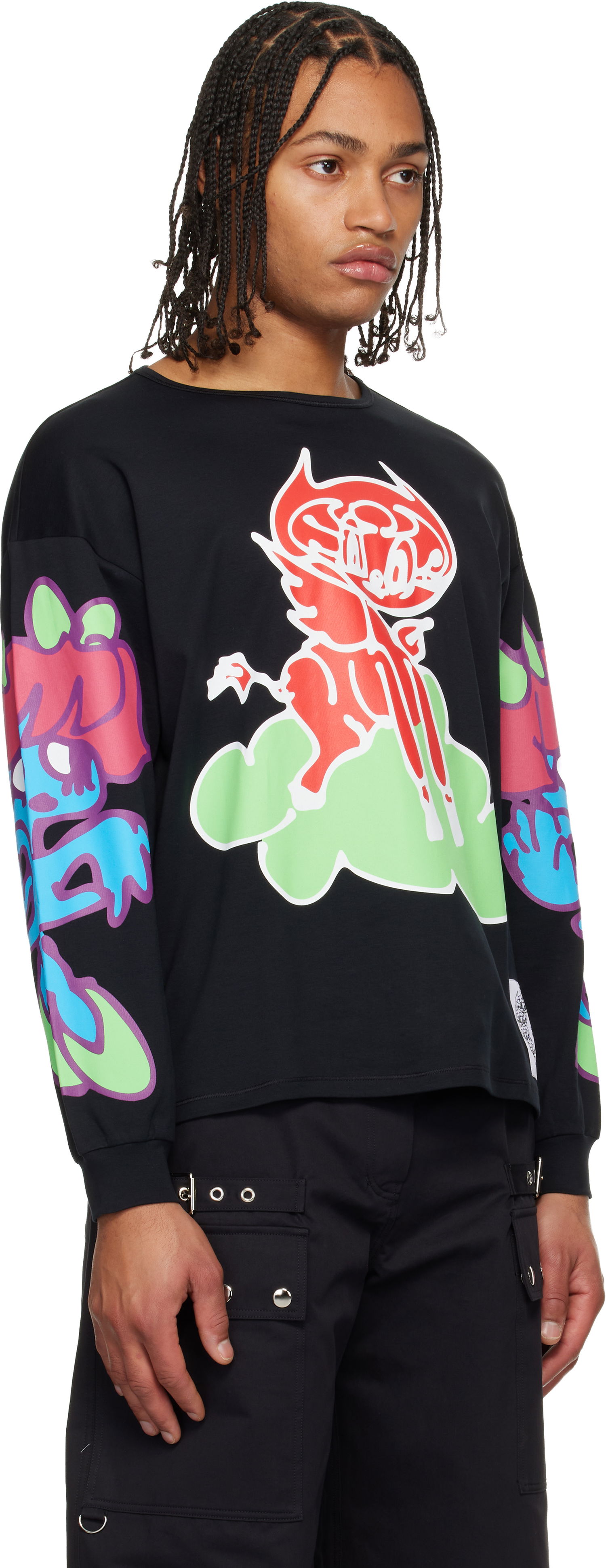 Тениска Chopova Lowena Chopova Lowena Cloud Graphic Long Sleeve Oversized Jersey T-shirt Черно | 2402, 1