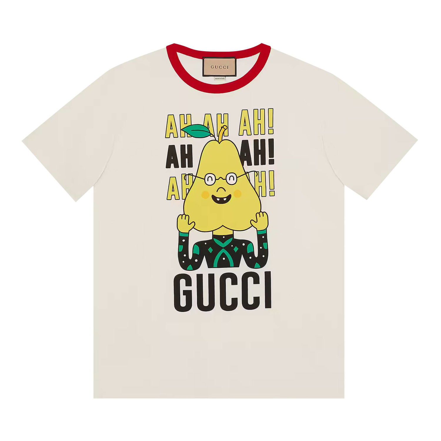 Тениска Gucci Pear Print Cotton T-Shirt Бяло | 703439 XJEIY 9095, 1