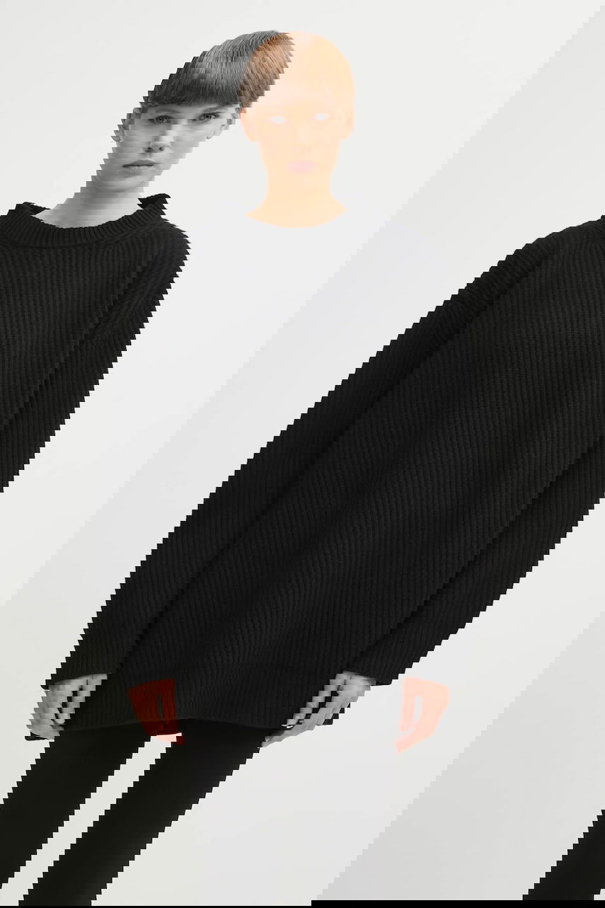 Пуловер Maison Margiela Oversized Ribbed Wool Blend Mock Neck Sweater MM6 Maison Margiela Черно | S62HL0042.M13192.900, 0