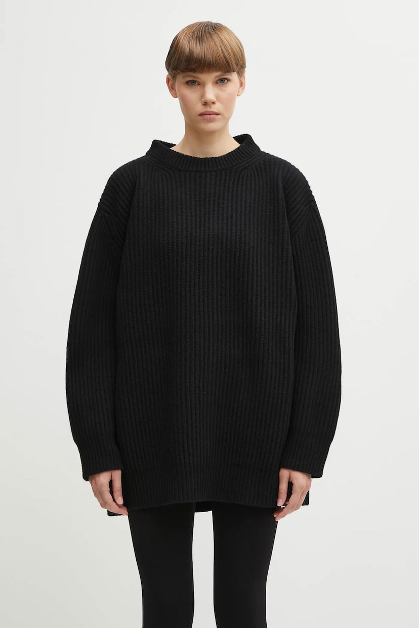 Пуловер Maison Margiela Oversized Ribbed Wool Blend Mock Neck Sweater MM6 Maison Margiela Черно | S62HL0042.M13192.900