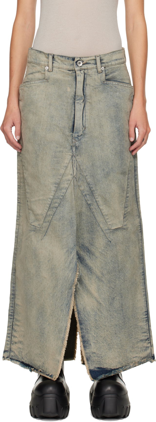 Rick Owens Concordians Long Slivered Denim Midi Skirt