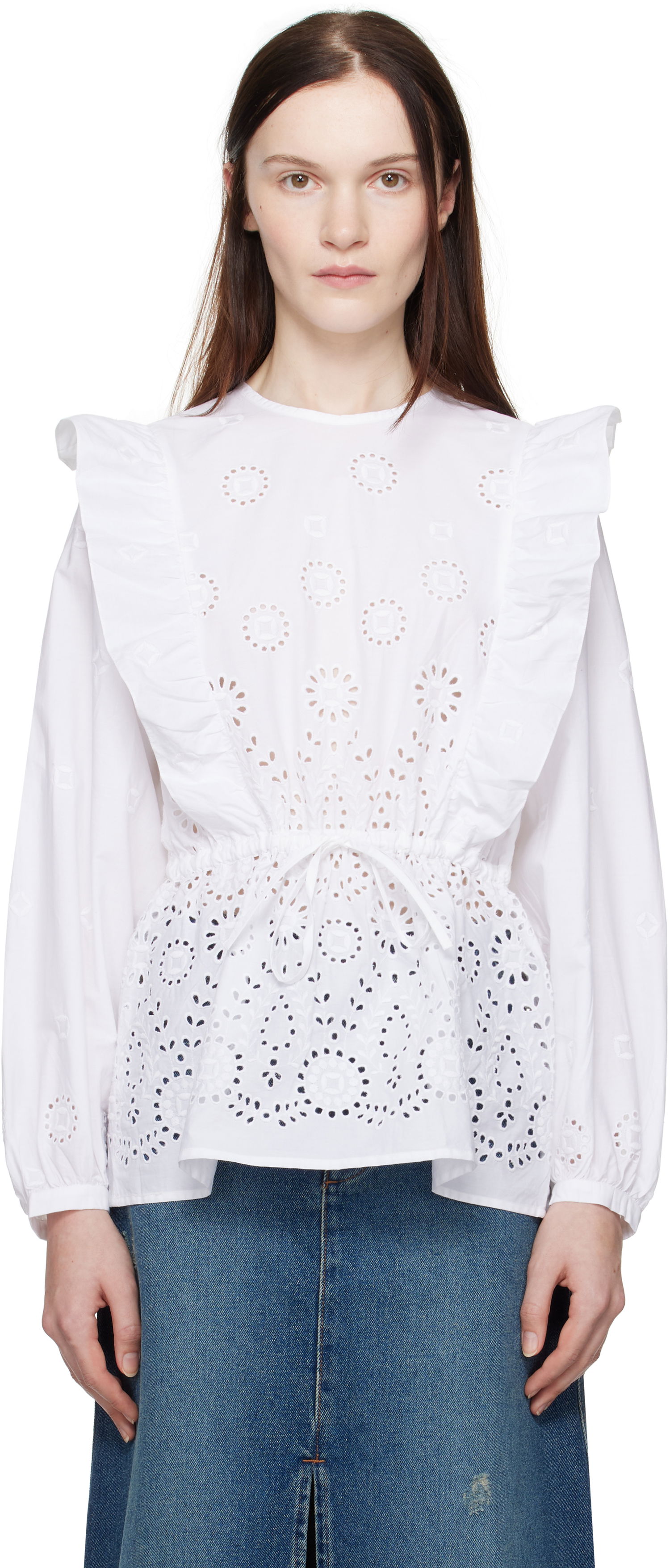 Риза A.P.C. A.P.C. Clove Eyelet Ruffle Blouse Бяло | COHFF-F13438, 0