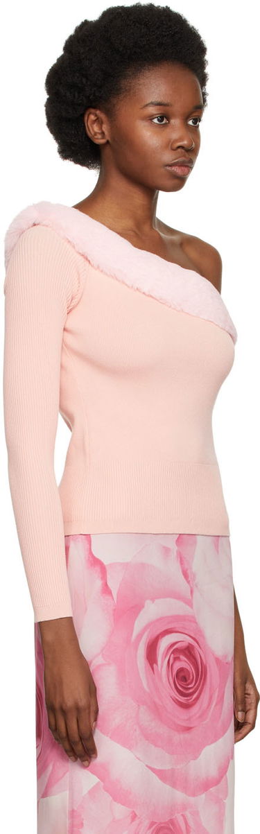 Пуловер Blumarine One Shoulder Faux Fur Trimmed Sweater Розово | 2M181A, 1