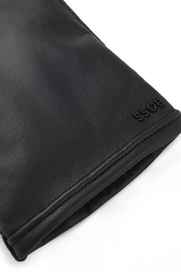 Ръкавици BOSS Grained-leather gloves with wool lining and touchscreen compatibility Черно | 50526680, 1