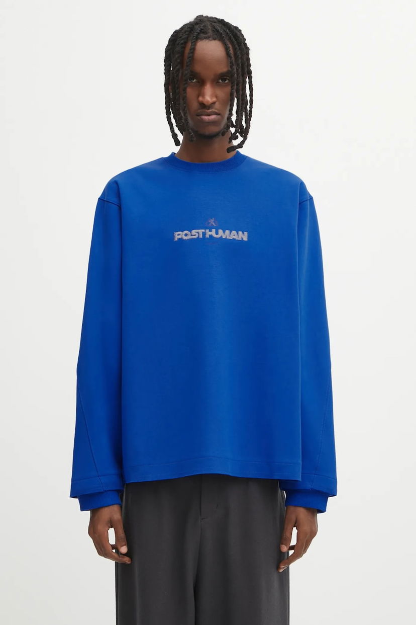 Суитчър ADER ERROR Oversized POST-HUMAN Graphic Sweatshirt Синьо | BO01FWSW0107BL
