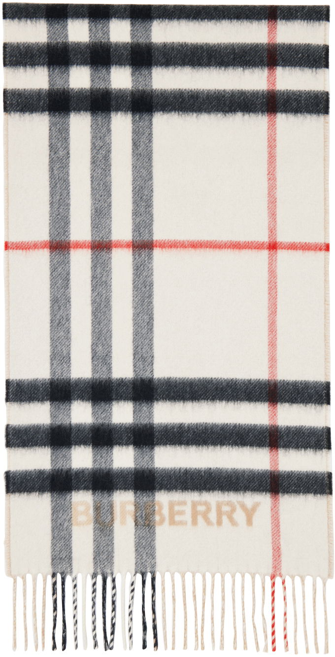 Шал Burberry Contrast Scarf Beige & White Бяло | 8059280, 0