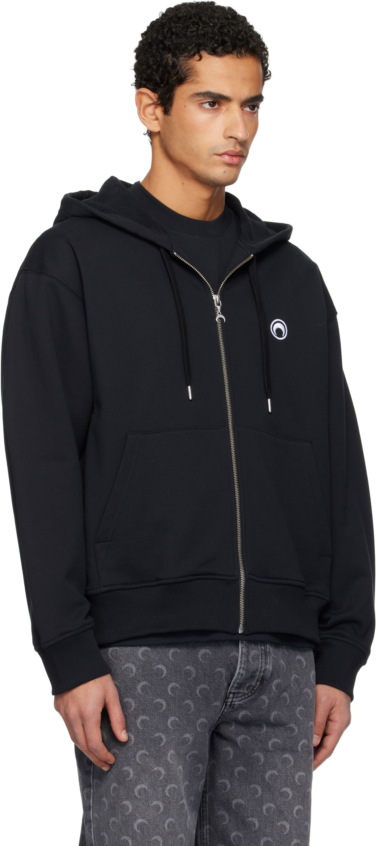 Суитчър Marine Serre Moon Logo Zipped Hoodie Черно | UST017BCJER0013, 1