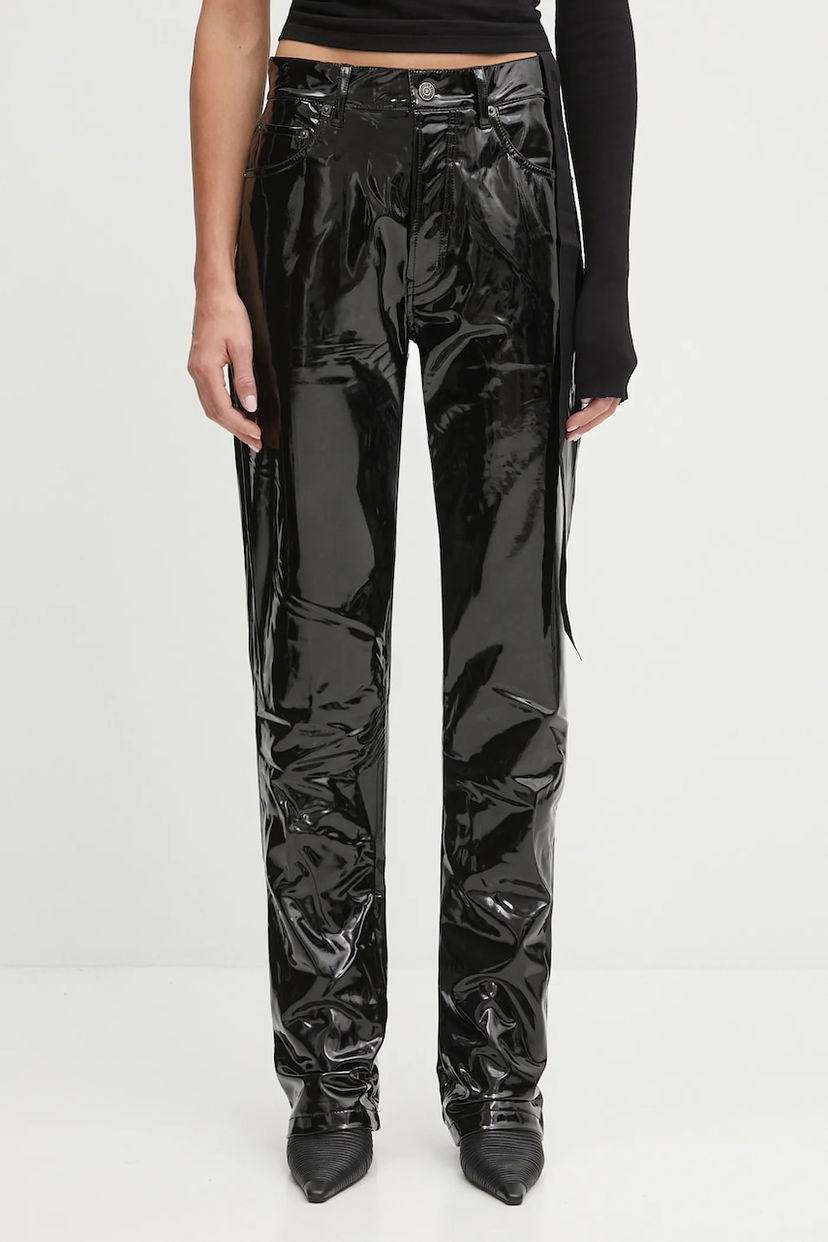 Панталони Fiorucci Fiorucci Stretch Vinyl Straight Fit High Waist Pants Черно | W25PFBPA014VN02BK01