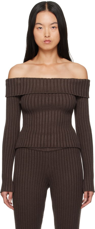 Пуловер GUIZIO Guizio Thalia Off Shoulder Ribbed Knit Sweater Кафяво | F24108S045, 0