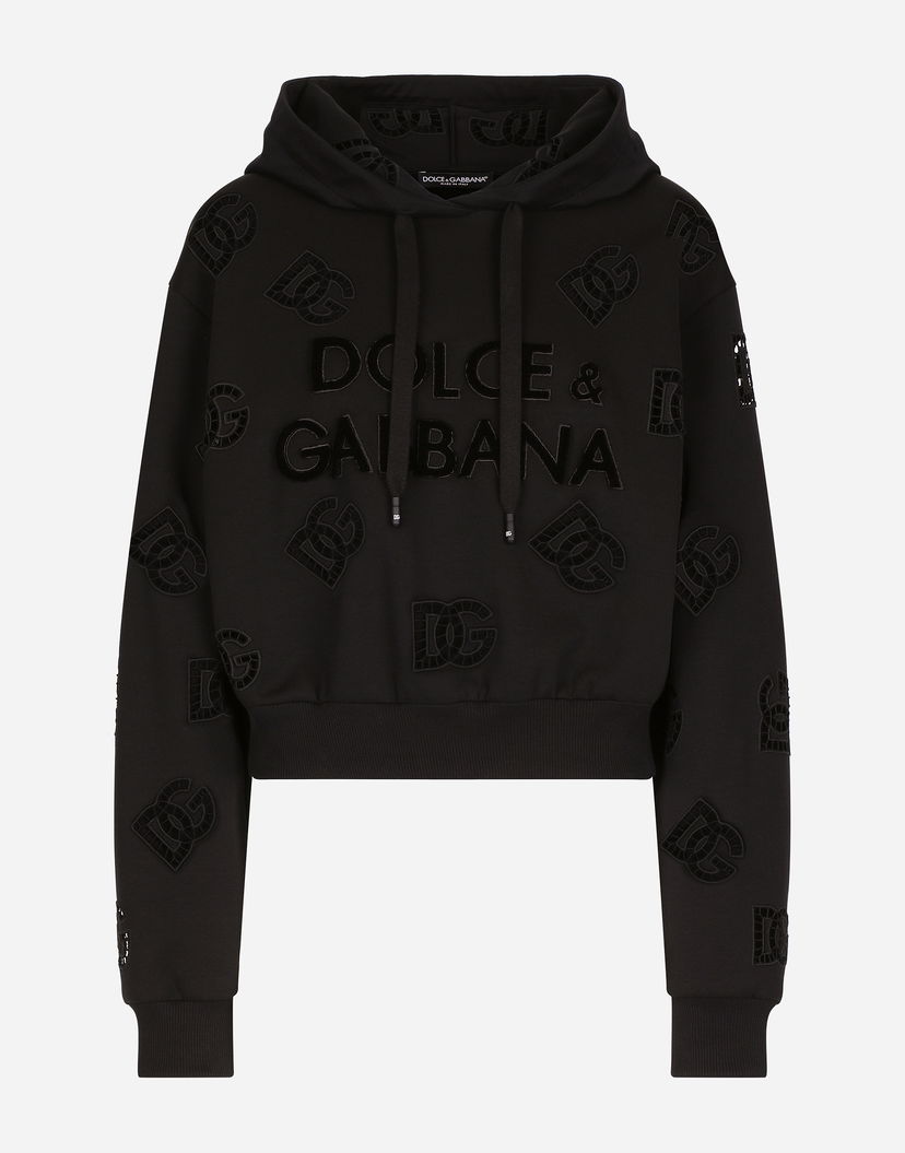 Суитчър Dolce & Gabbana Jersey Hoodie With Cut-out And Dg Logo Черно | F9P36ZGDB9TN0000