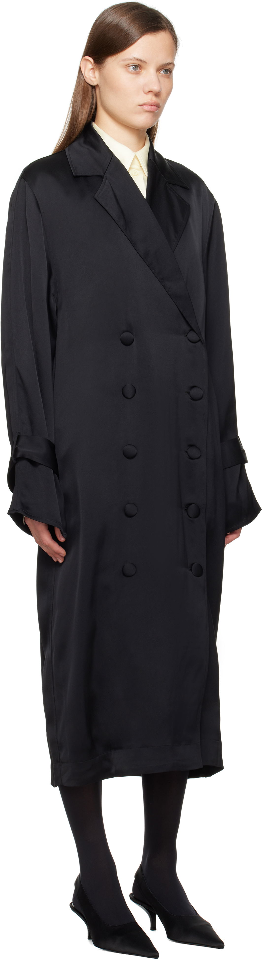 Палта TOTEME TOTEME Satin Trench Maxi Dress Черно | 251-WRD0162-FB0020, 1