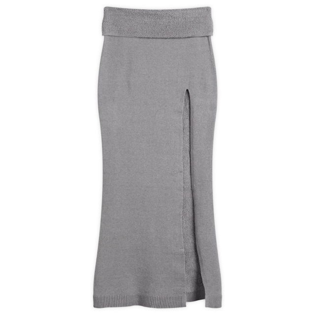 Textured Knit High Slit Long Skirt
