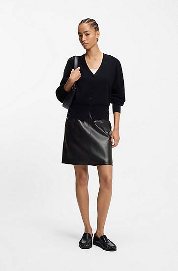 Пола BOSS Front-seam skirt in nappa leather Черно | 50552202, 1