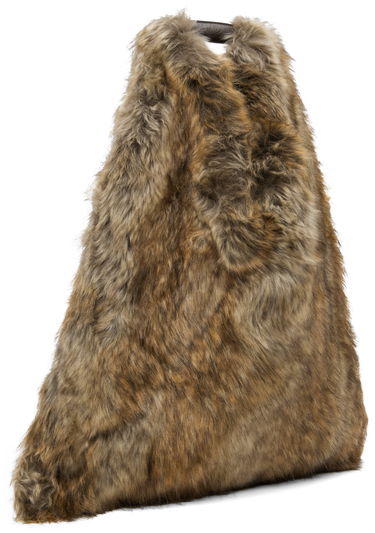 Голяма пазарска чанта Maison Margiela MM6 Maison Margiela Satin and Faux-Fur Tote Кафяво | S54WD0039 P8486, 1