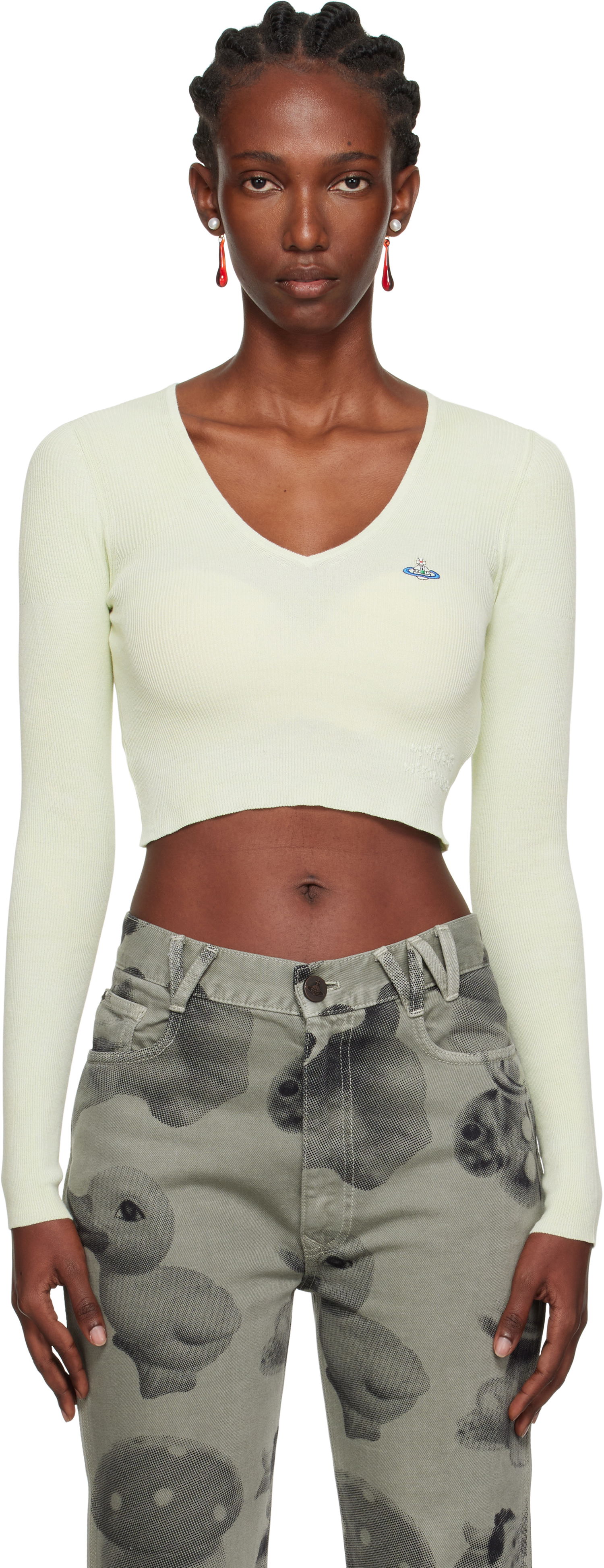 Пуловер Vivienne Westwood Vivienne Westwood Bea Cropped V-Neck Sweater Зелено | 1803004W-Y003K-, 0