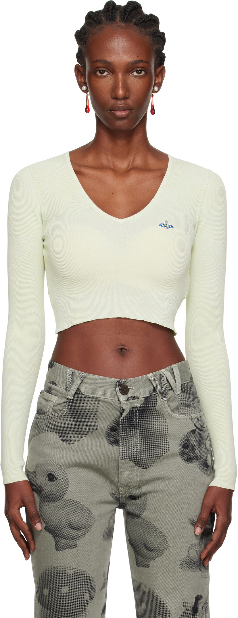 Пуловер Vivienne Westwood Vivienne Westwood Bea Cropped V-Neck Sweater Зелено | 1803004W-Y003K-
