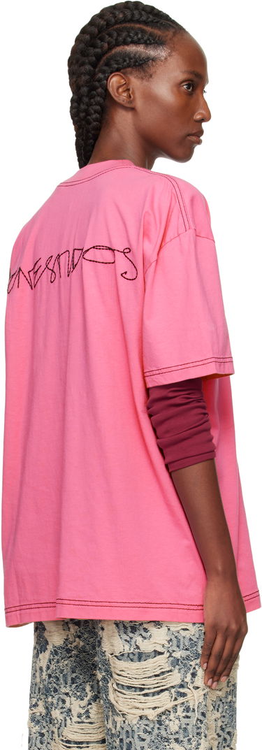 Тениска Acne Studios Oversized Crewneck T-shirt with Contrast Stitching Розово | CL0388-, 2