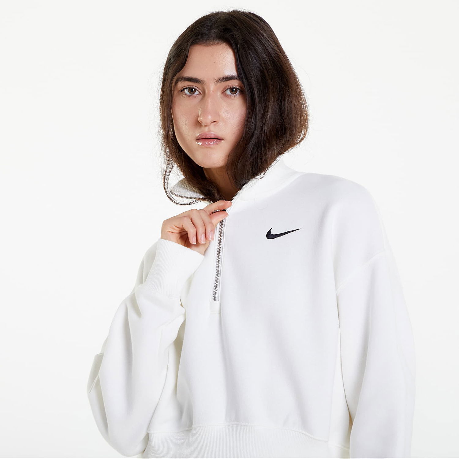 Суитчър Nike Phoenix Fleece 1/2-Zip Oversized Crop Sweatshirt Бяло | DQ5767-133, 0