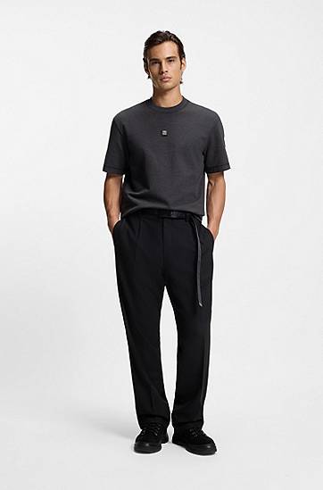 Тениска BOSS Cotton-blend T-shirt with stacked logo Сиво | 50553173, 1