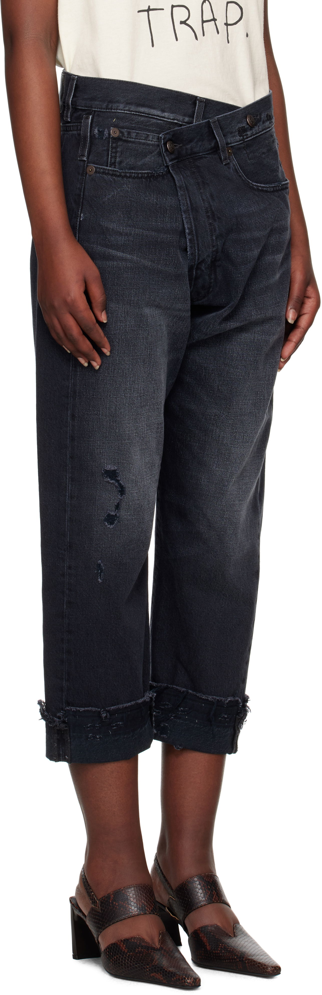 Дънки R13 R13 Crossover Cropped Jeans Черно | R13W2048-394, 1