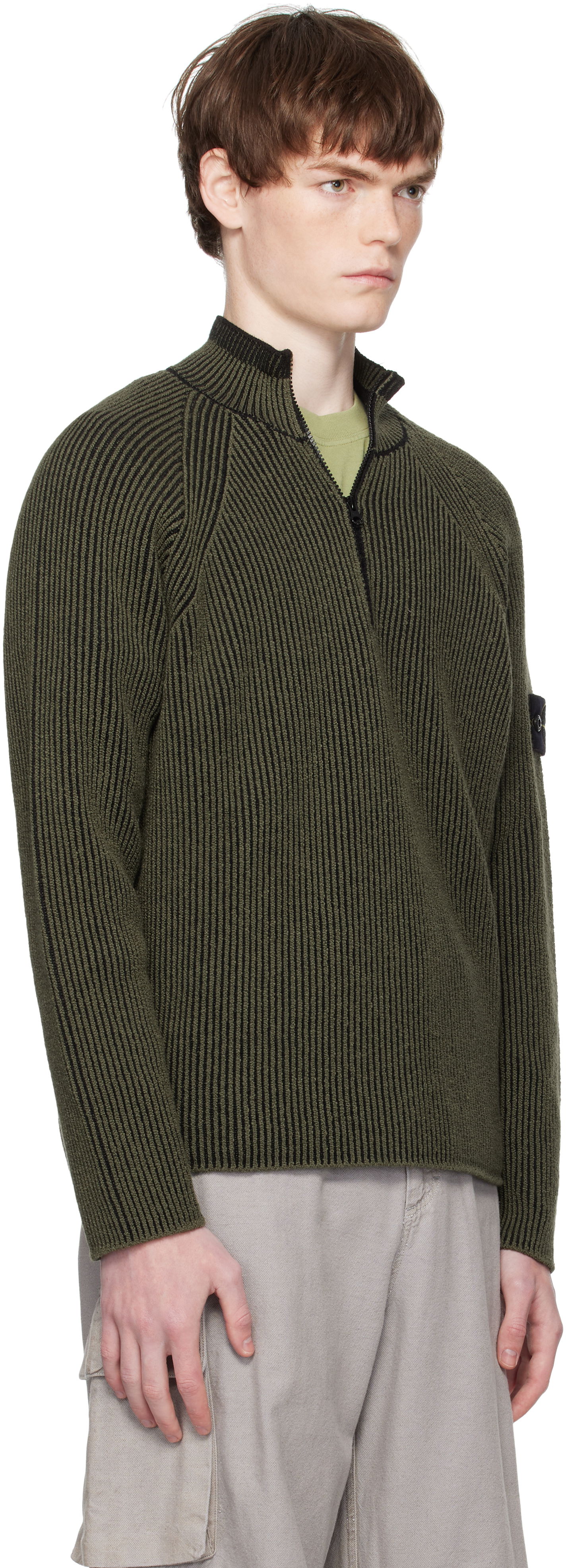Пуловер Stone Island Stone Island Full Rib RWS Wool Quarter-Zip Sweatshirt Зелено | K2S15 5100024 S00L7, 1