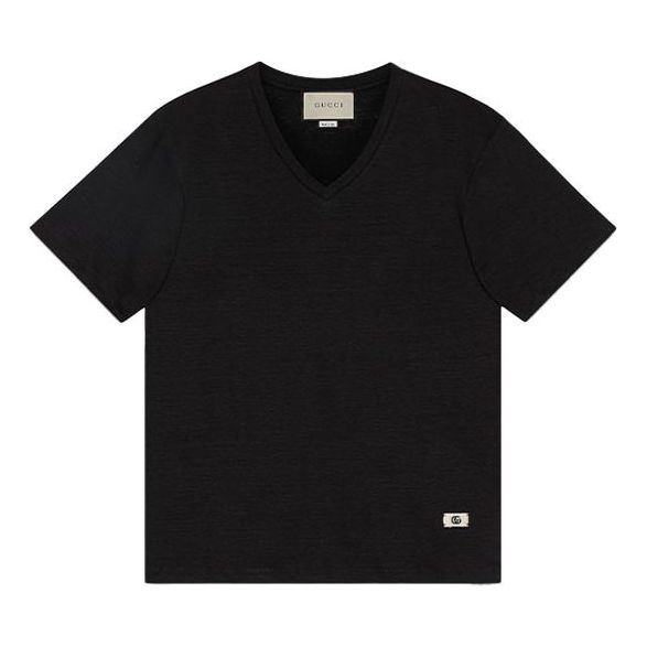 Тениска Gucci Linen V-neck T-Shirt Черно | 645269-XJC6N-1043