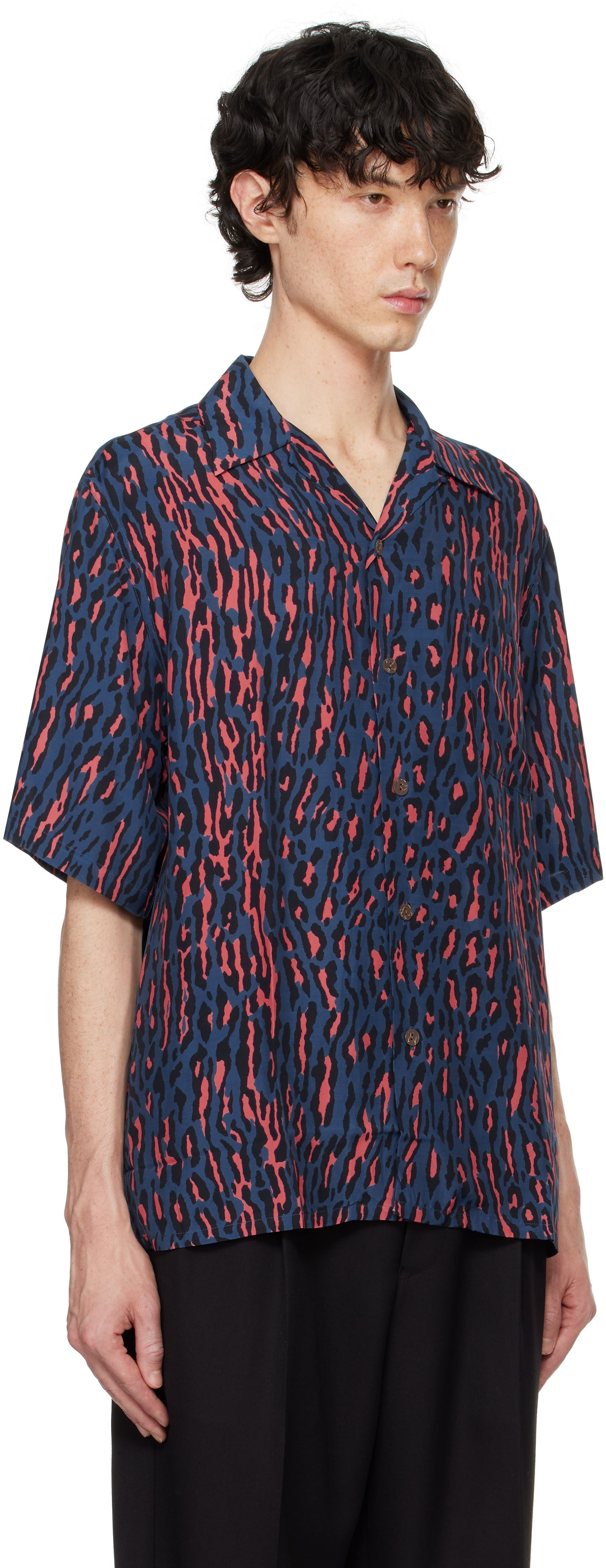 Риза WACKO MARIA WACKO MARIA Leopard Print Short Sleeve Shirt Синьо | 24FWE-WMS-HI01, 1