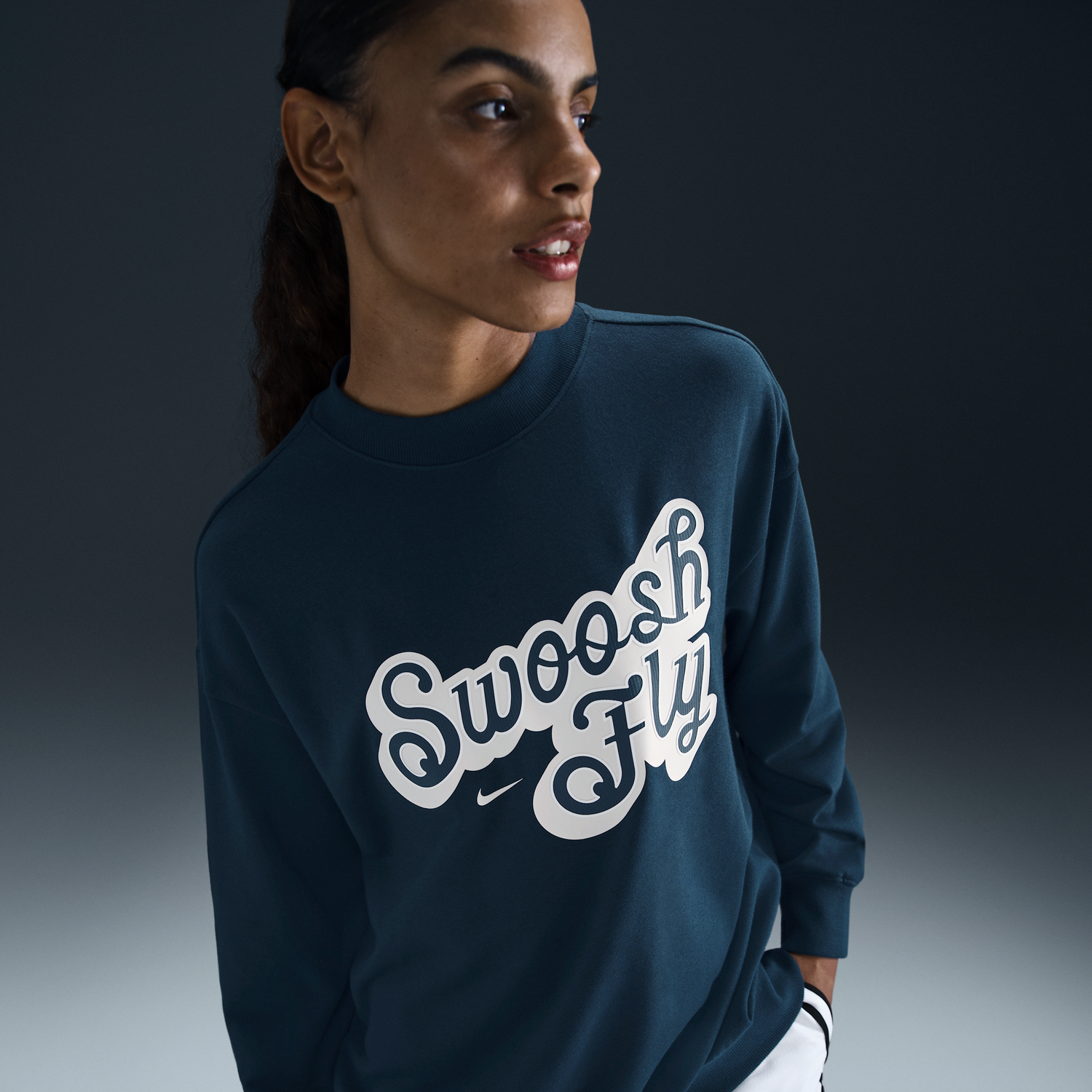 Пуловер Nike Swoosh Fly Dri-FIT Loose Fit French Terry Basketball Hoodie Синьо | FZ5514-478, 0