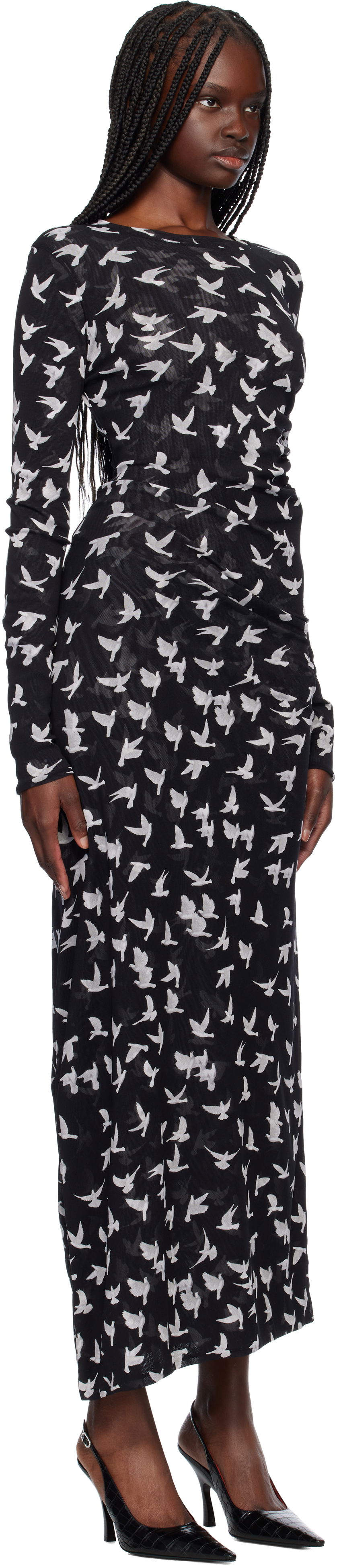 Pокля Stella McCartney Stella McCartney Dove Print Mesh Maxi Dress Черно | 6J03353SPZ89, 1