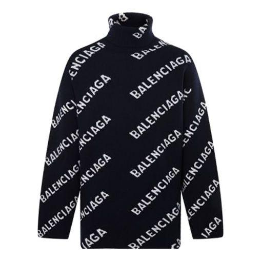 Пуловер Balenciaga All Over Logo Turtleneck Sweater Синьо | 621018T15674177