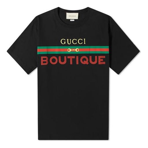Тениска Gucci Boutique Print Loose T-Shirt Черно | 548334-XJCKY-1082