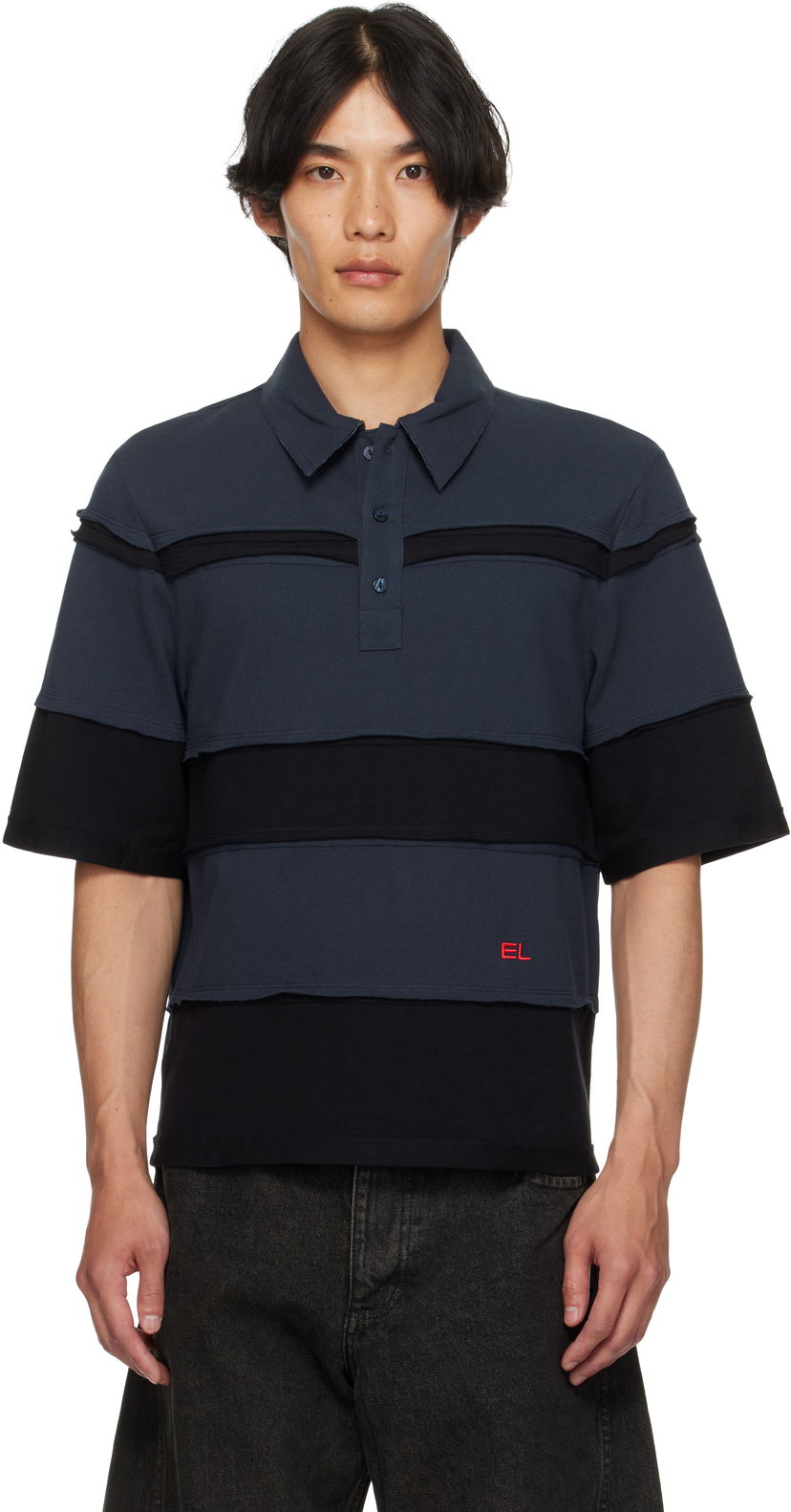 Поло тениска Eckhaus Latta Eckhaus Latta Striated Polo Тъмно синьо | 1401-EL-PF25-M