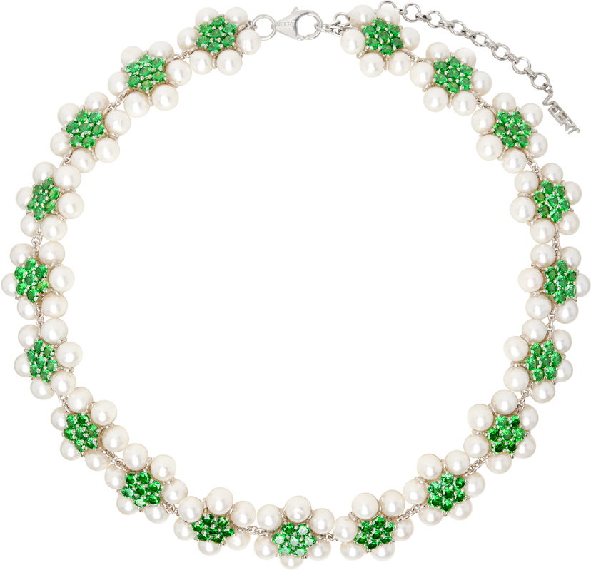 Колие VEERT Pearl Green Flower Necklace Зелено | JLG0015G-WG