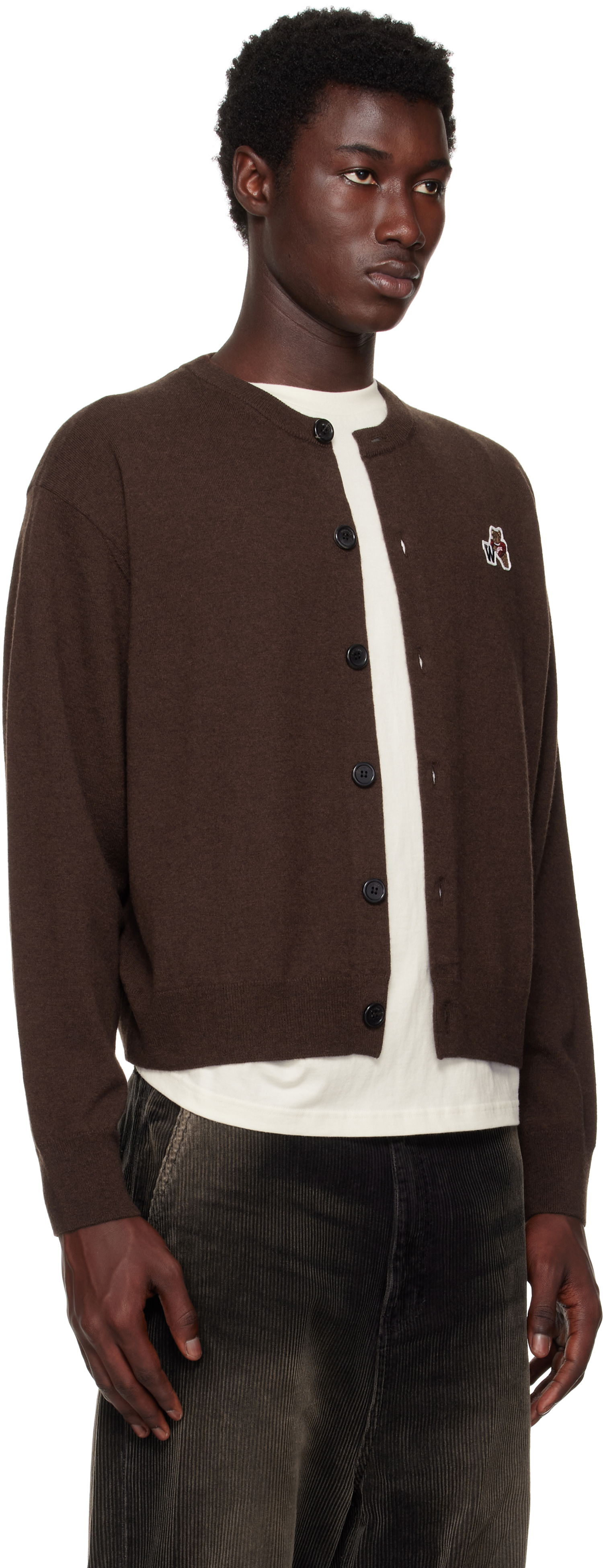 Пуловер We11done We11done Single Patch Cardigan Кафяво | WD-KC2-25-611-U-BR, 1