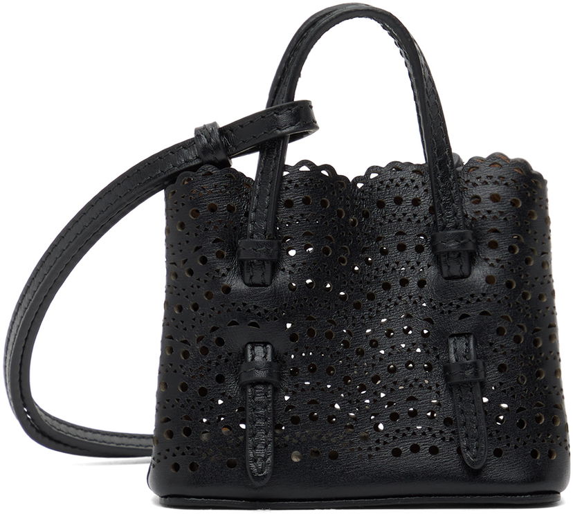 Дамска чанта Alaïa Perforated Leather Mini Tote Bag Черно | AA1P025C0A29