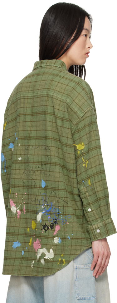 Риза R13 R13 Drop Neck Paint Splatter Plaid Work Shirt Зелено | R13WR015-R526B, 2