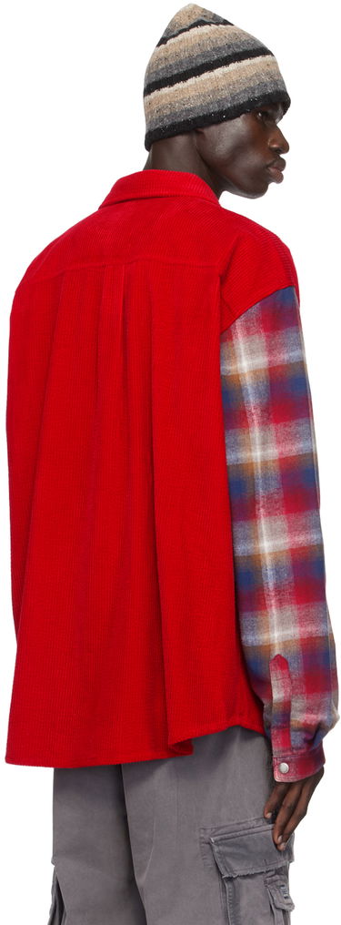 Риза ERL Corduroy Overshirt with Plaid Sleeves Червено | ERL09B005, 2